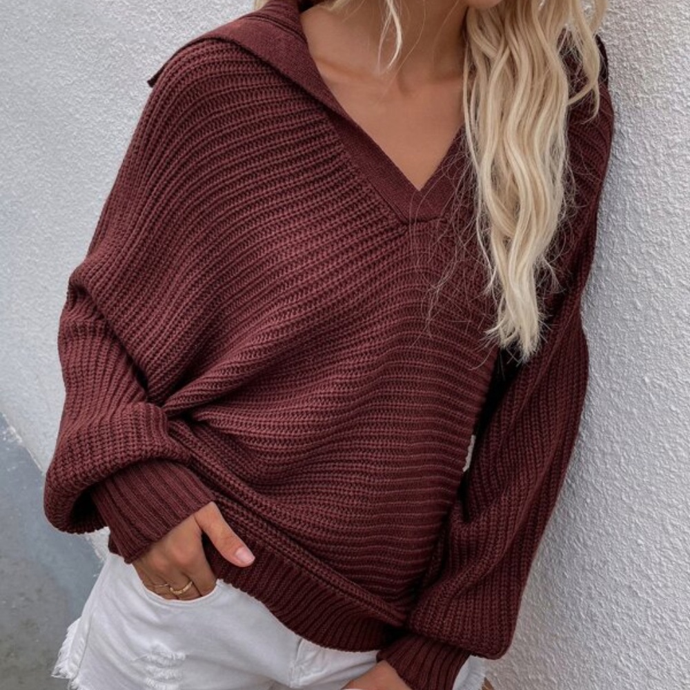 Charcoal Grey V neck Collar Knit Sweater Top Minimalist y2k - Picture 8 of 15